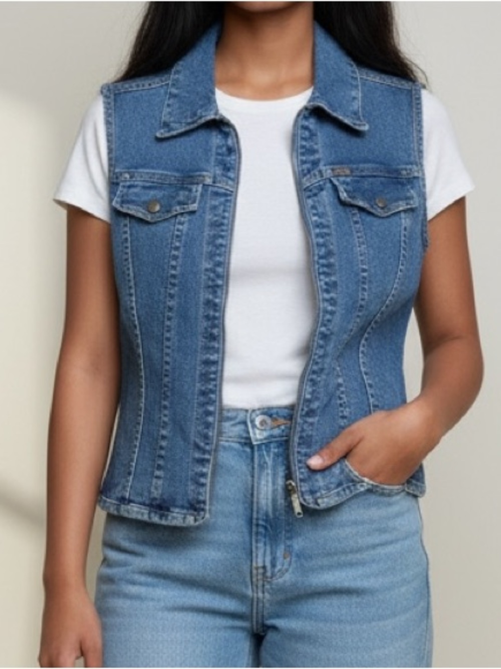 Vtg EXPRESS Jean Denim Vest Zip Front Size Small 90s Western - Picture 9 of 9